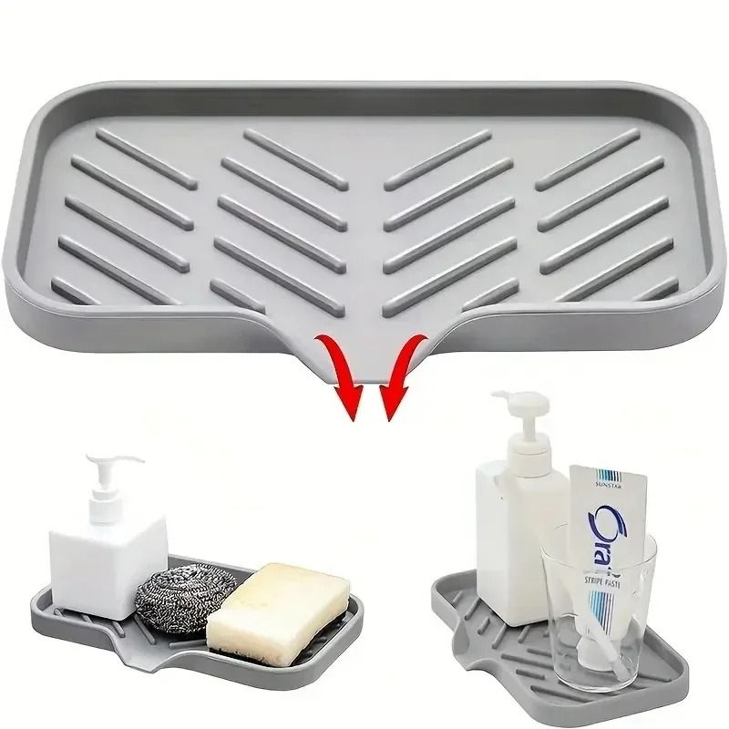 Multifunctional Silicone Sink Tray With Drain For Soap Sponge And Brush Organization 3