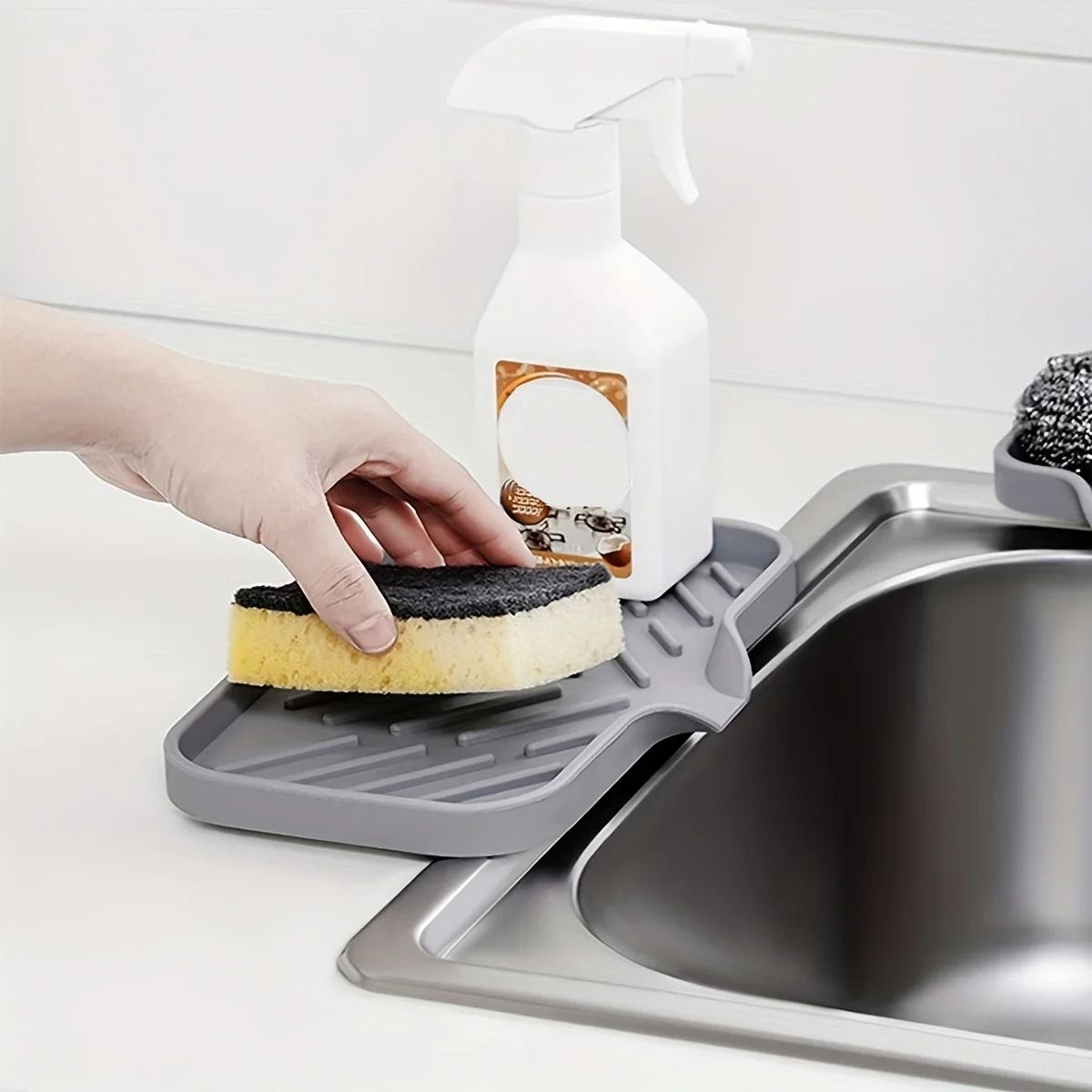 Multifunctional Silicone Sink Tray With Drain For Soap Sponge And Brush Organization 4