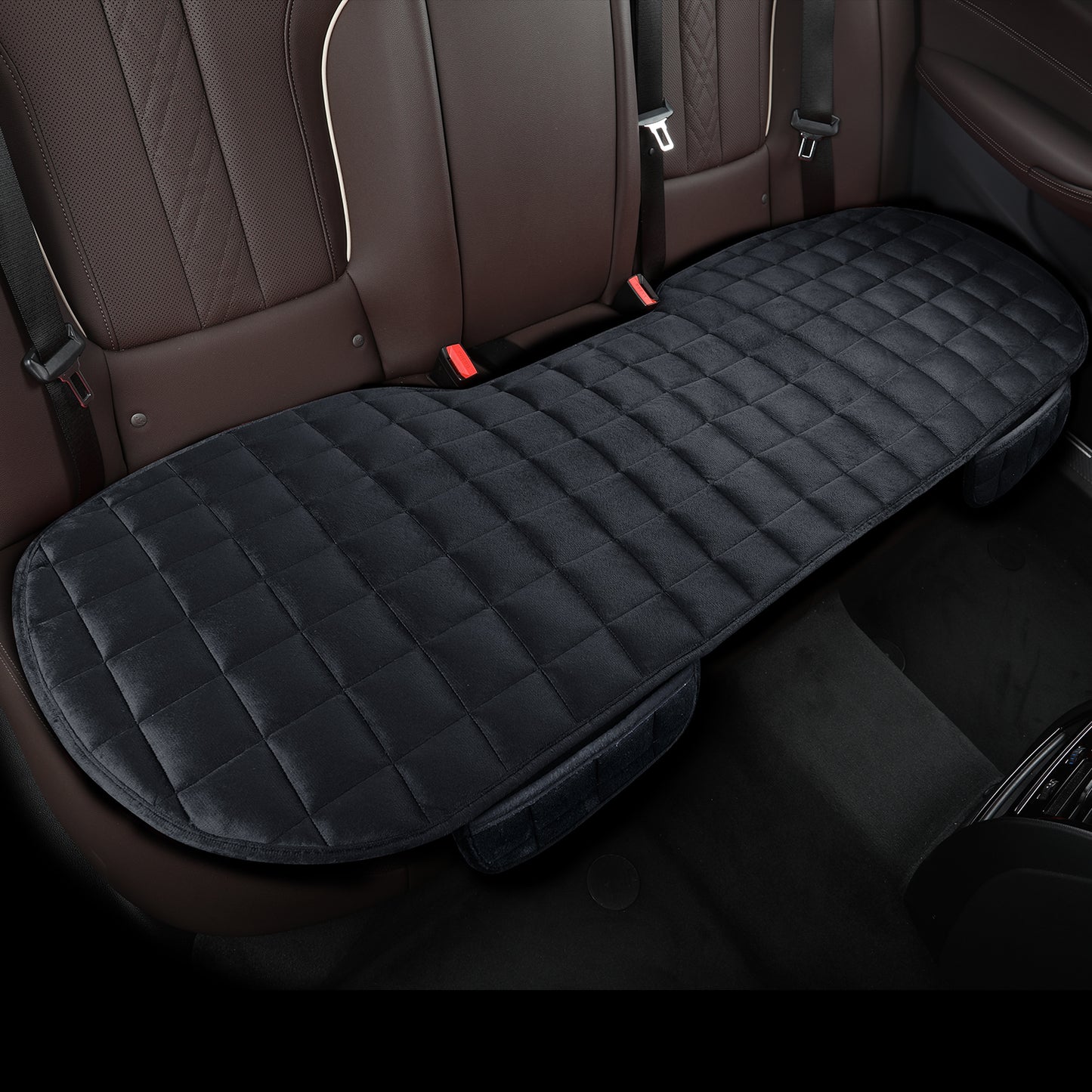 Warm and Comfortable Plaid Embroidered Car Cushion, Short Pile Universal Seat Cover with Storage Pocket