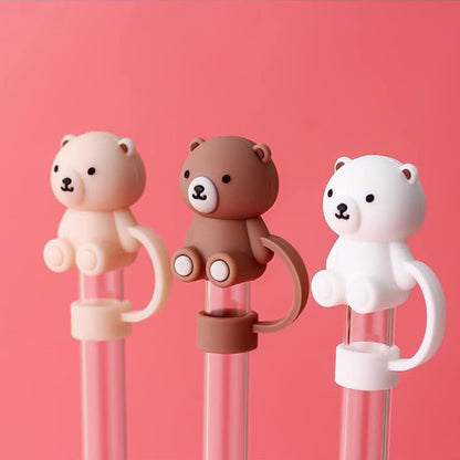 Straw Cover Compatible with Stanley Cup, Cute Teddy Bear Silicone Straw Plug, Dustproof Straw Cap for Reusable Cups