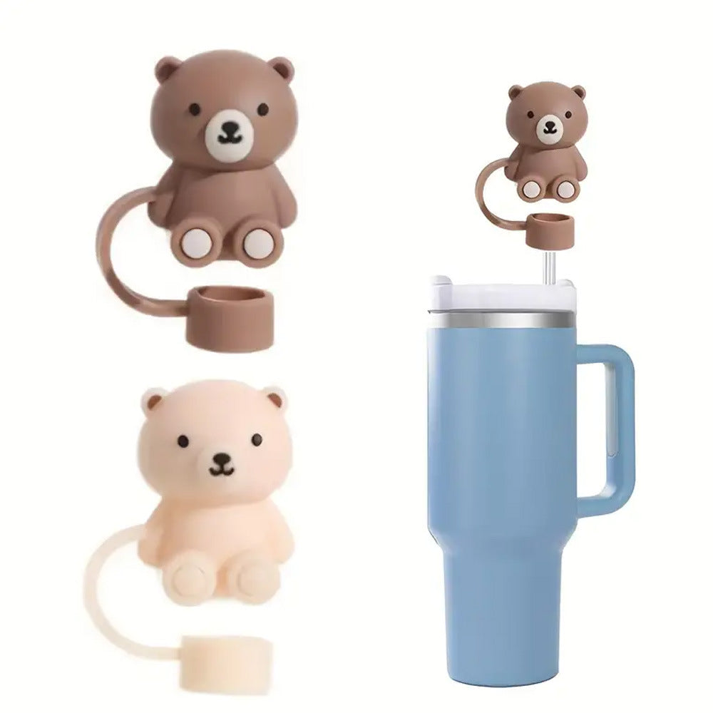 Straw Cover Compatible with Stanley Cup, Cute Teddy Bear Silicone Straw Plug, Dustproof Straw Cap for Reusable Cups