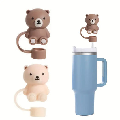 Straw Cover Compatible with Stanley Cup, Cute Teddy Bear Silicone Straw Plug, Dustproof Straw Cap for Reusable Cups
