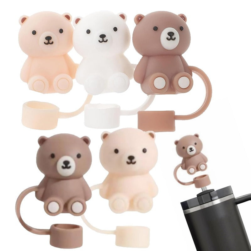 Straw Cover Compatible with Stanley Cup, Cute Teddy Bear Silicone Straw Plug, Dustproof Straw Cap for Reusable Cups