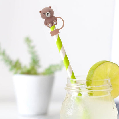 Straw Cover Compatible with Stanley Cup, Cute Teddy Bear Silicone Straw Plug, Dustproof Straw Cap for Reusable Cups