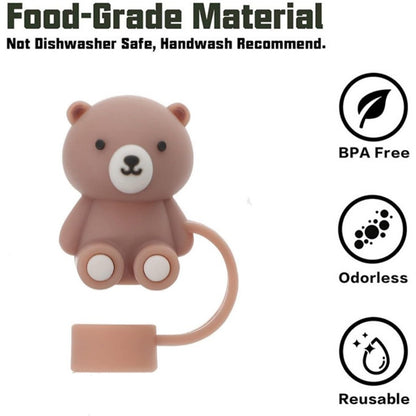 Straw Cover Compatible with Stanley Cup, Cute Teddy Bear Silicone Straw Plug, Dustproof Straw Cap for Reusable Cups