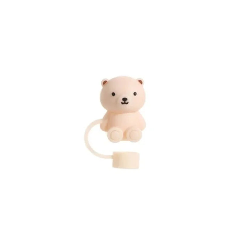 Straw Cover Compatible with Stanley Cup, Cute Teddy Bear Silicone Straw Plug, Dustproof Straw Cap for Reusable Cups