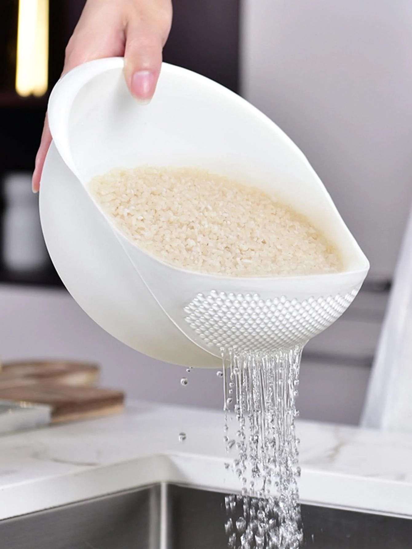Colander Rice Bowl and Drain Basket with Handle for Washing Fruits, Vegetables, and Grains