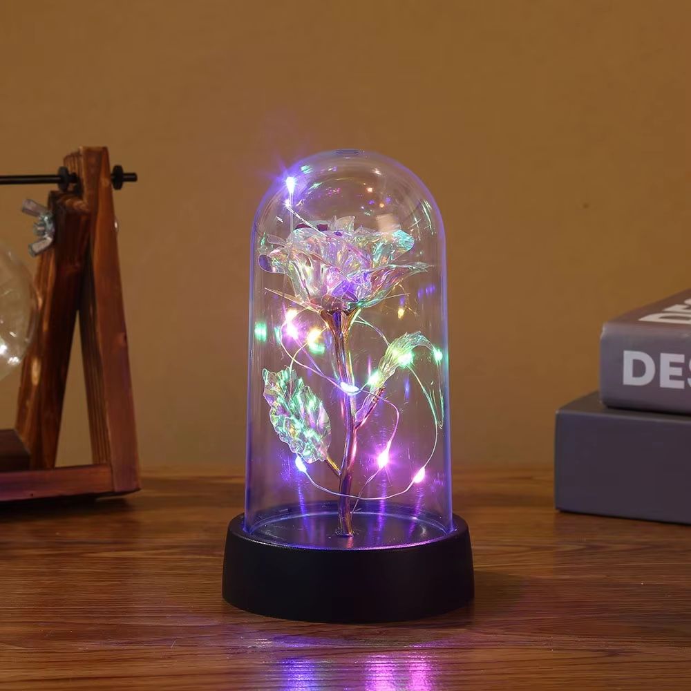 LED Galaxy Rose In Glass Dome  Illuminated Eternal Flower Gift 1