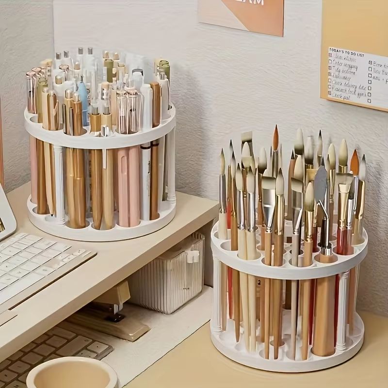 360 Degree Rotating Brush  Accessory Organizer  White Desk Storage 1