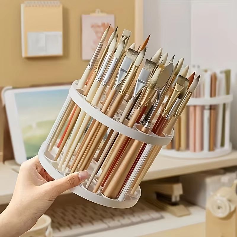 360 Degree Rotating Brush  Accessory Organizer  White Desk Storage 4