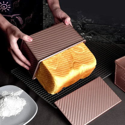 Loaf Pan with Lid, Non Stick Bake ware for Baking Bread, Carbon Steel Corrugated Toast Mold with Cover