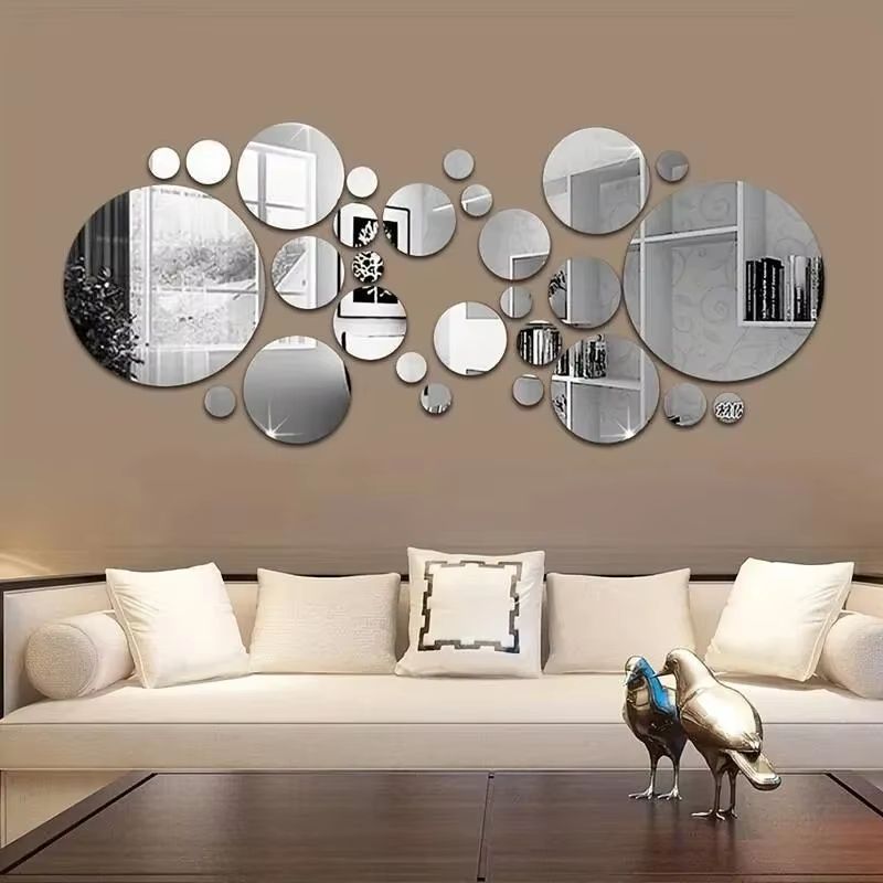 26 Pcs 3D Acrylic Mirror Wall Sticker – Round Self Adhesive Decal for Bedroom Bathroom & TV Background