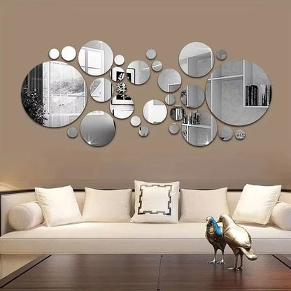 26 Pcs 3D Acrylic Mirror Wall Sticker – Round Self Adhesive Decal for Bedroom Bathroom & TV Background