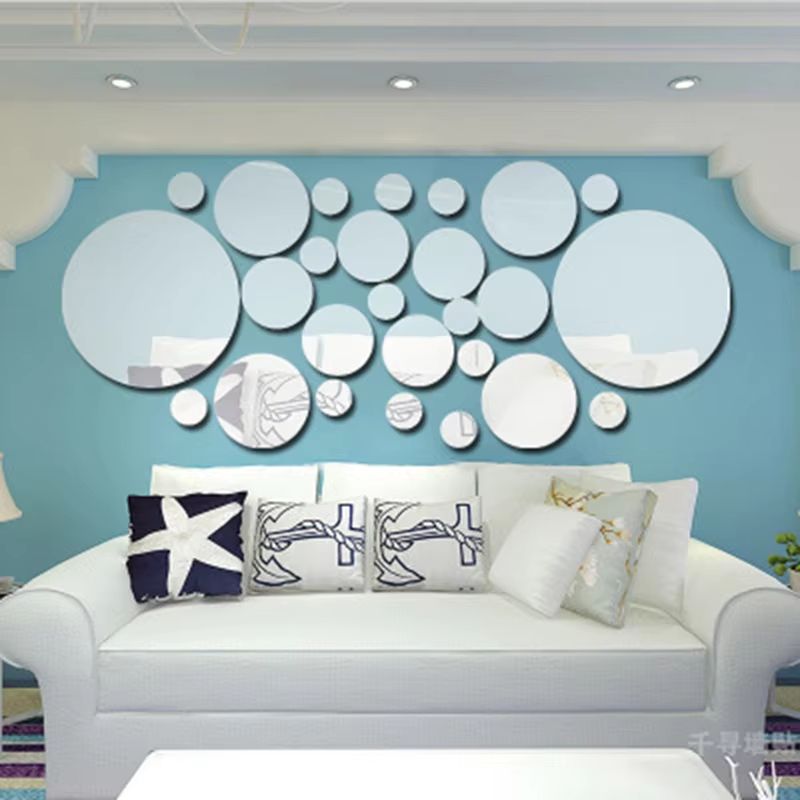 26 Pcs 3D Acrylic Mirror Wall Sticker  Round Self Adhesive Decal For Bedroom Bathroom  TV Backgroun 1