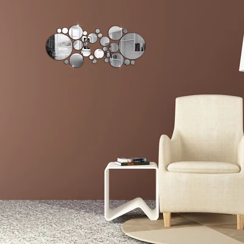 26 Pcs 3D Acrylic Mirror Wall Sticker  Round Self Adhesive Decal For Bedroom Bathroom  TV Backgroun 3