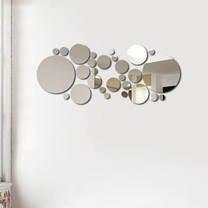26 Pcs 3D Acrylic Mirror Wall Sticker  Round Self Adhesive Decal For Bedroom Bathroom  TV Backgroun 6