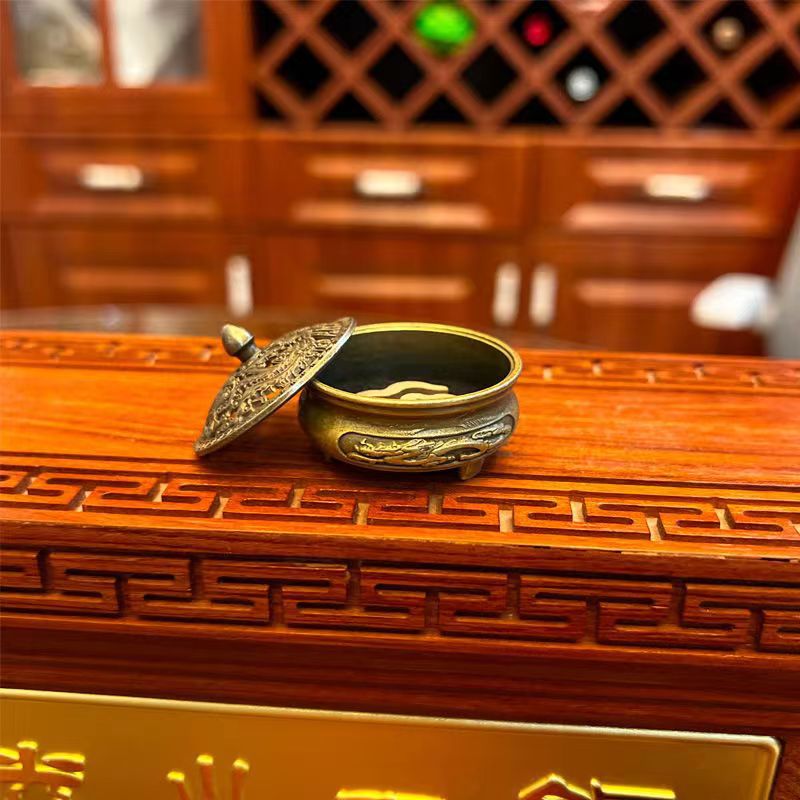 1Pc Antique Brass Dragon Phoenix Pocket Incense Burner, Chinese Hollow Mini Ornaments, Ancient Tea Desk Decor