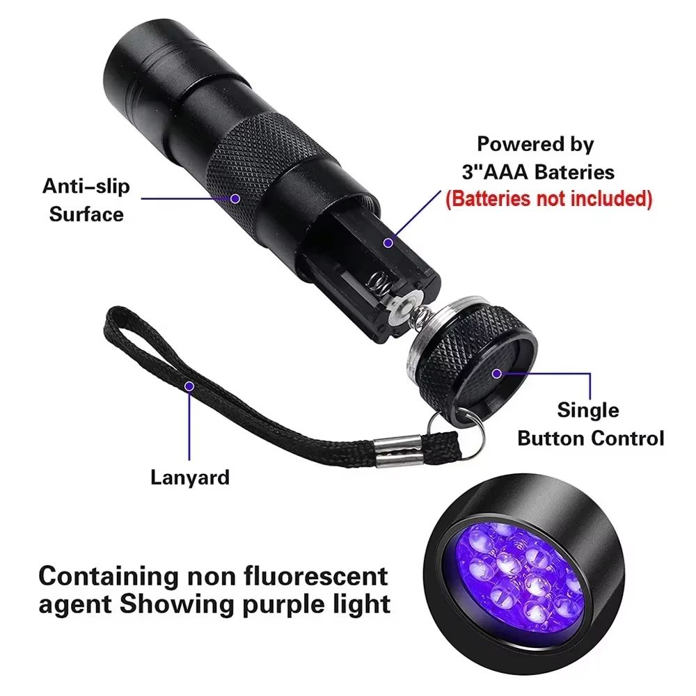912 LED Portable UV Flashlight 395 Nm  Black Light Detector For Pet Stains Bed Bugs  Hidden Spots 4