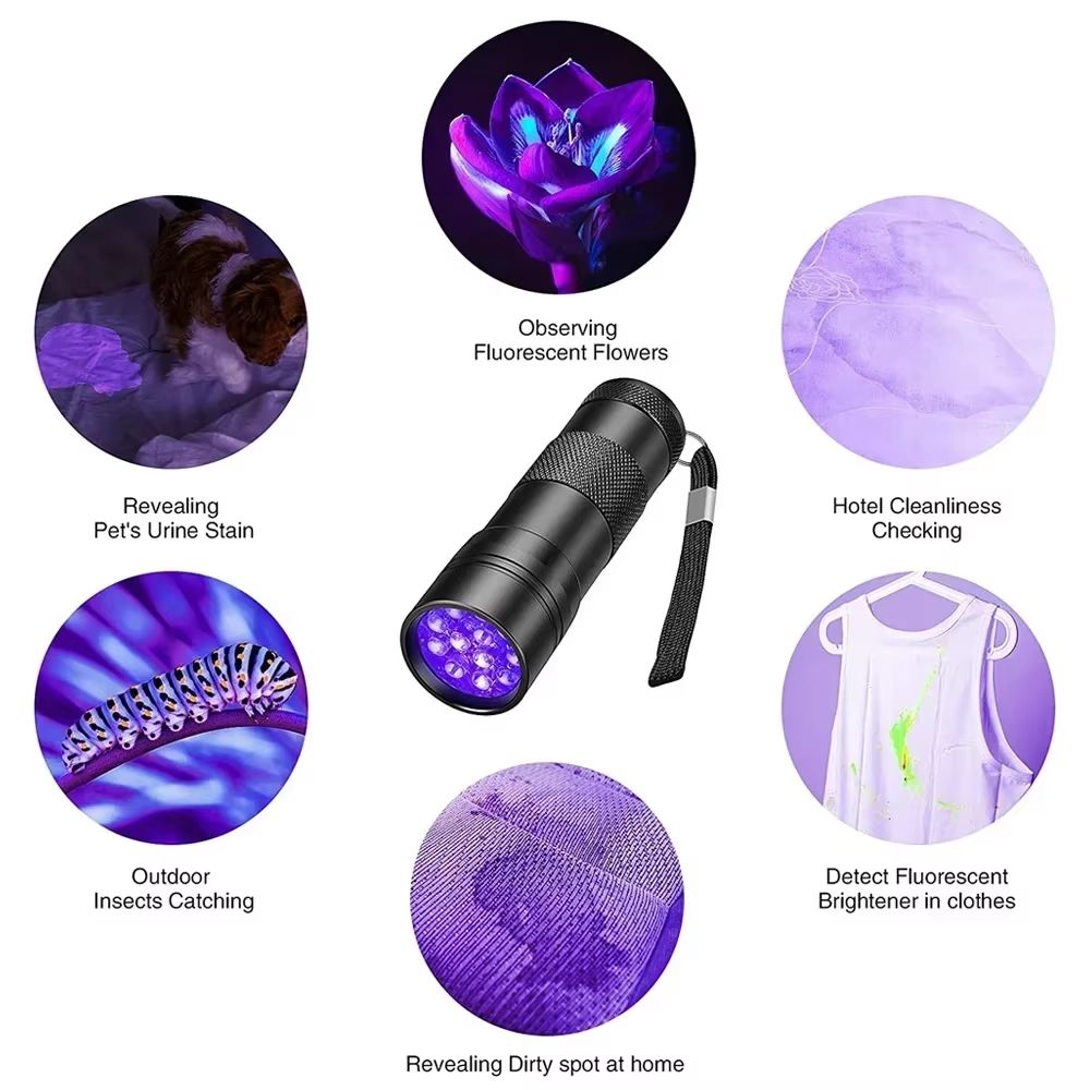 912 LED Portable UV Flashlight 395 Nm  Black Light Detector For Pet Stains Bed Bugs  Hidden Spots 5