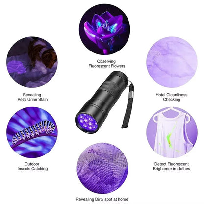 912 LED Portable UV Flashlight 395 Nm  Black Light Detector For Pet Stains Bed Bugs  Hidden Spots 5