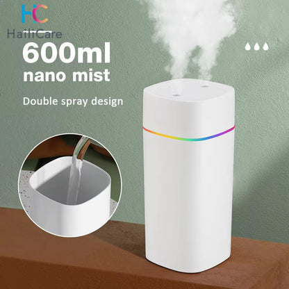 Portable USB Cool-Mist Humidifier - 20.3 fl oz (600 mL) with Aroma Diffuser & Colorful Night Light for Home & Car