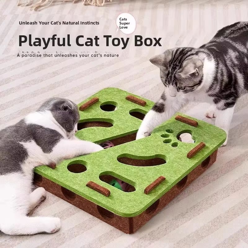 Felt Puzzle Box Cat Toy – Interactive Indoor Hunting Game with Ball for Cats