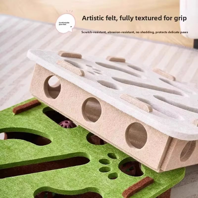 Felt Puzzle Box Cat Toy  Interactive Indoor Hunting Game With Ball For Cats 2