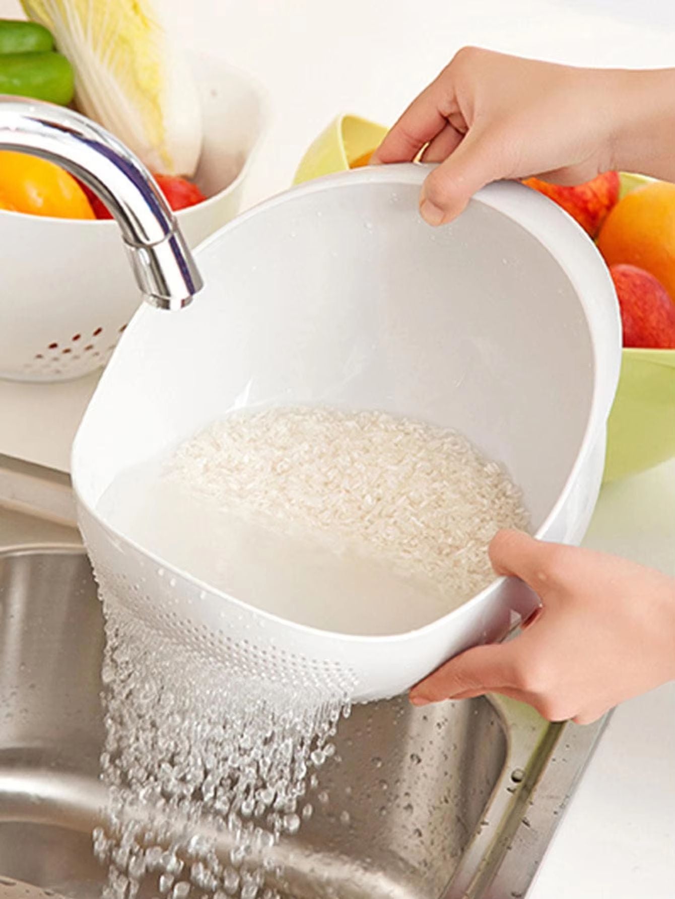 MultiPiece Colander Rice  Fruit Bowl Set  HandleIncluded Drain Basket Kitchen Organizer 10