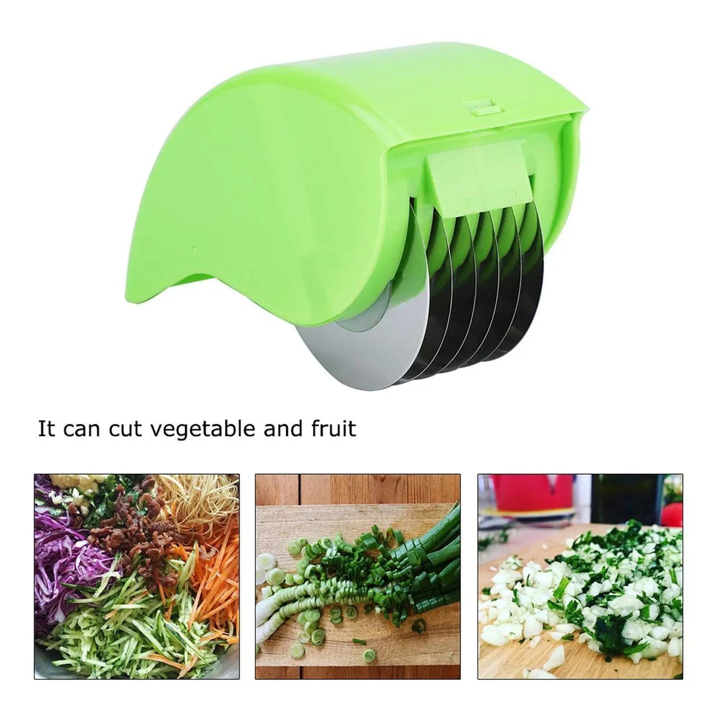 Vegetable Chopper Roller, Manual Scallion Cutter, 6 Stainless Steel Blade Herb Mincer, Detachable Parsley Chopper Tool
