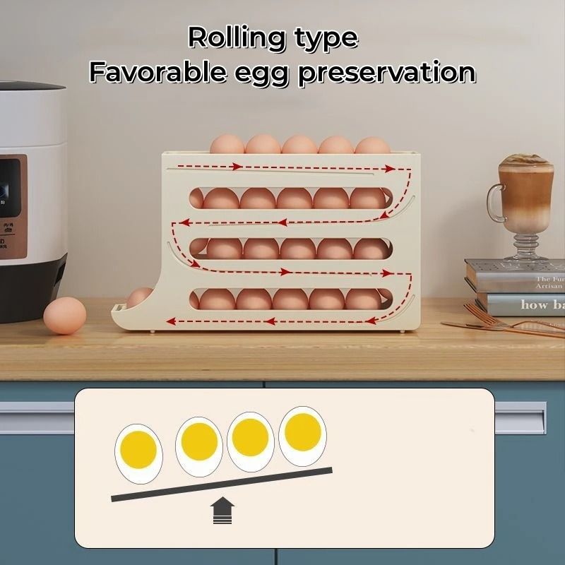 Refrigerator Egg Storage Box Large Capacity Rolling Egg Organizer For Kitchen And Fridge 4