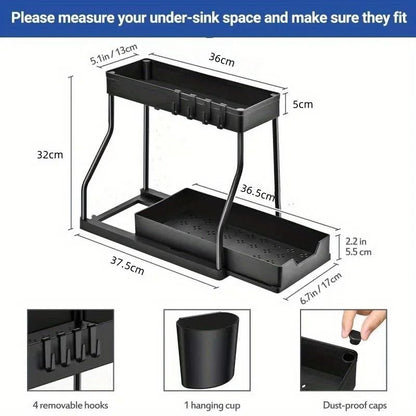 MultiLayer PullOut Kitchen And Bathroom Storage Rack With Hooks And Sliding Design 4