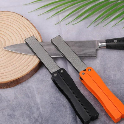 Portable Double-Sided Diamond Knife Sharpener with Folding Handle
