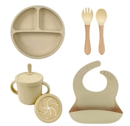 LittleNest Silicone Baby Feeding Set  NonSlip Suction Plate Straw Cup  Wooden Utensils For Toddlers 4