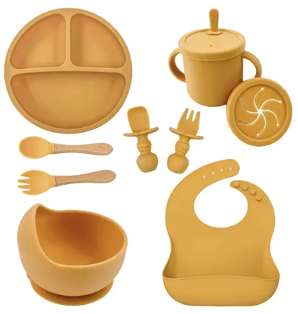 LittleNest Silicone Baby Feeding Set  NonSlip Suction Plate Straw Cup  Wooden Utensils For Toddlers 13