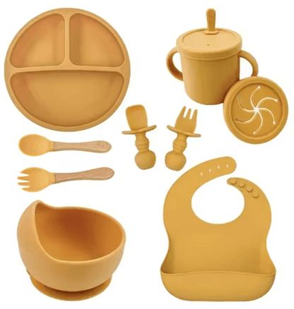 LittleNest Silicone Baby Feeding Set  NonSlip Suction Plate Straw Cup  Wooden Utensils For Toddlers 13