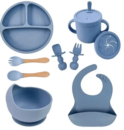 LittleNest Silicone Baby Feeding Set  NonSlip Suction Plate Straw Cup  Wooden Utensils For Toddlers 14