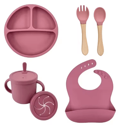 LittleNest Silicone Baby Feeding Set  NonSlip Suction Plate Straw Cup  Wooden Utensils For Toddlers 7