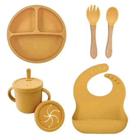 LittleNest Silicone Baby Feeding Set  NonSlip Suction Plate Straw Cup  Wooden Utensils For Toddlers 5