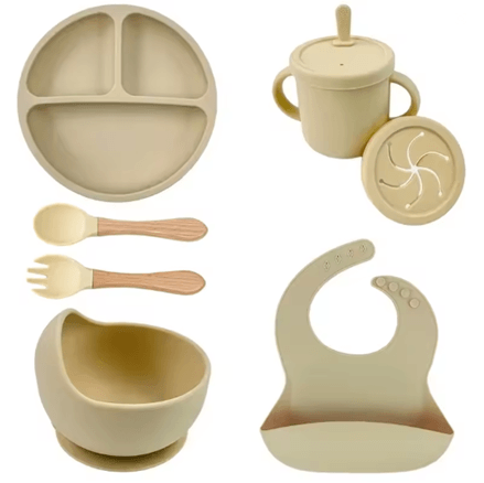 LittleNest Silicone Baby Feeding Set  NonSlip Suction Plate Straw Cup  Wooden Utensils For Toddlers 8