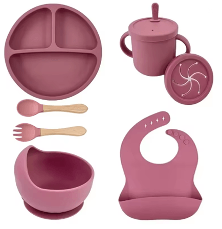 LittleNest Silicone Baby Feeding Set  NonSlip Suction Plate Straw Cup  Wooden Utensils For Toddlers 11