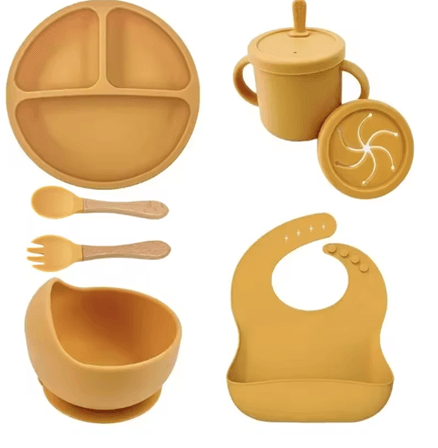 LittleNest Silicone Baby Feeding Set  NonSlip Suction Plate Straw Cup  Wooden Utensils For Toddlers 9