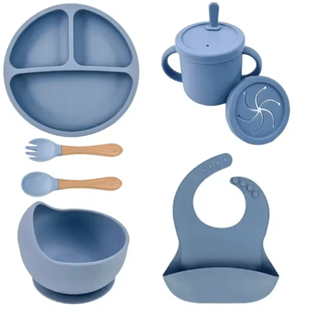 LittleNest Silicone Baby Feeding Set  NonSlip Suction Plate Straw Cup  Wooden Utensils For Toddlers 10