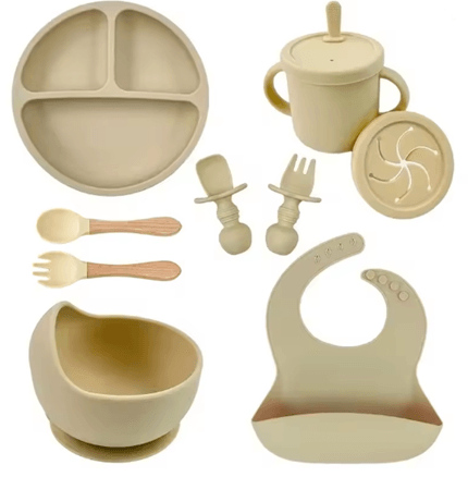 LittleNest Silicone Baby Feeding Set  NonSlip Suction Plate Straw Cup  Wooden Utensils For Toddlers 12