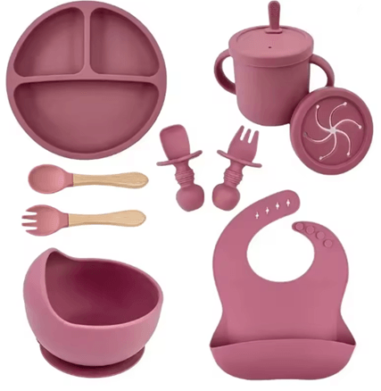 LittleNest Silicone Baby Feeding Set  NonSlip Suction Plate Straw Cup  Wooden Utensils For Toddlers 15