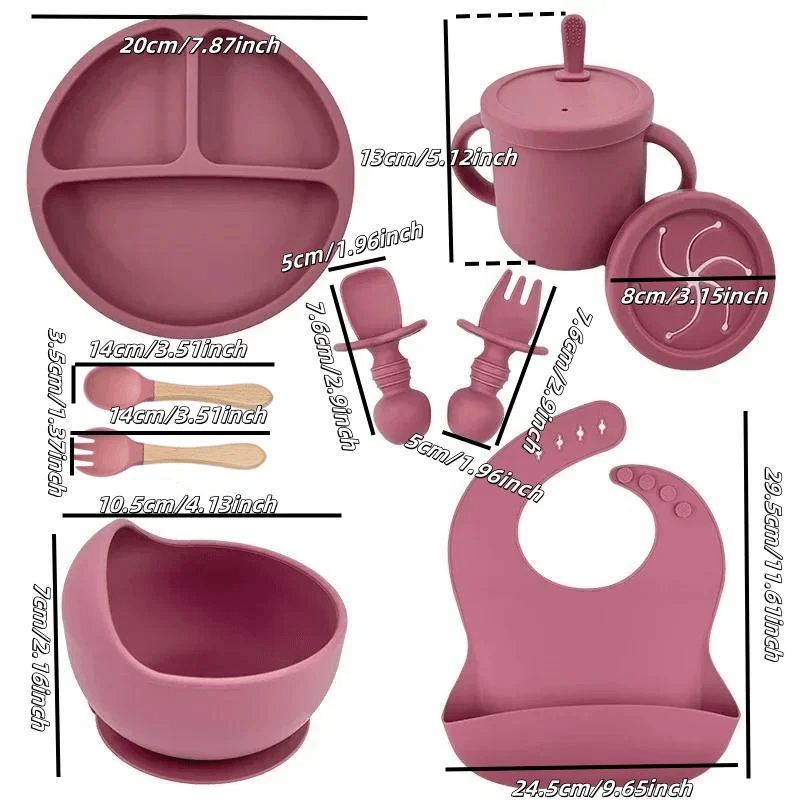 LittleNest Silicone Baby Feeding Set  NonSlip Suction Plate Straw Cup  Wooden Utensils For Toddlers 3