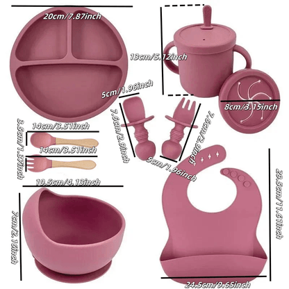 LittleNest Silicone Baby Feeding Set  NonSlip Suction Plate Straw Cup  Wooden Utensils For Toddlers 3