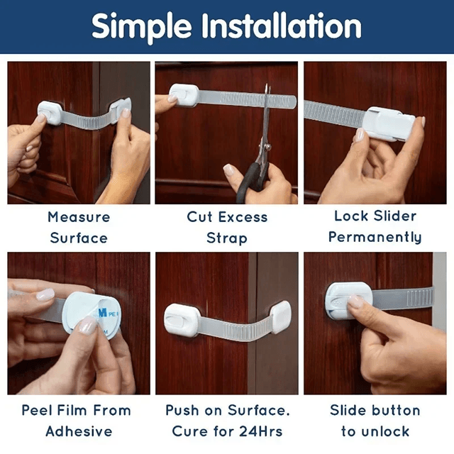 SecureLatch Baby Safety Lock Set  Adhesive Childproof Cabinet And Drawer Locks 2