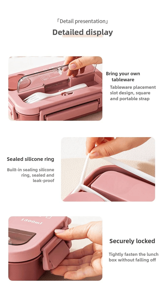 FreshPort 1300ML Bento Lunch Box With Fork And Spoon  Leakproof Food Storage Container For Kids And 2