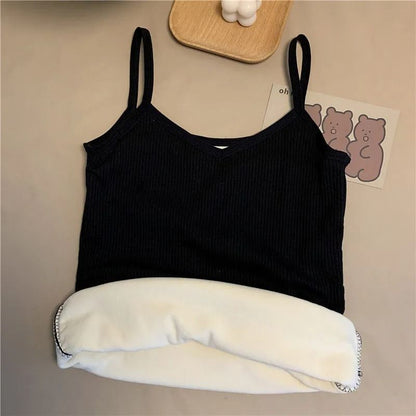 Women Winter Warm Thermal Sleeveless Velvet Tank Top 4