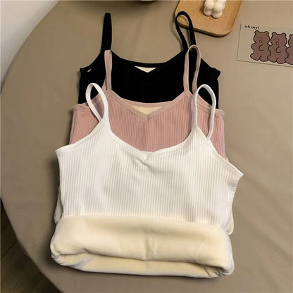 Women Winter Warm Thermal Sleeveless Velvet Tank Top 5